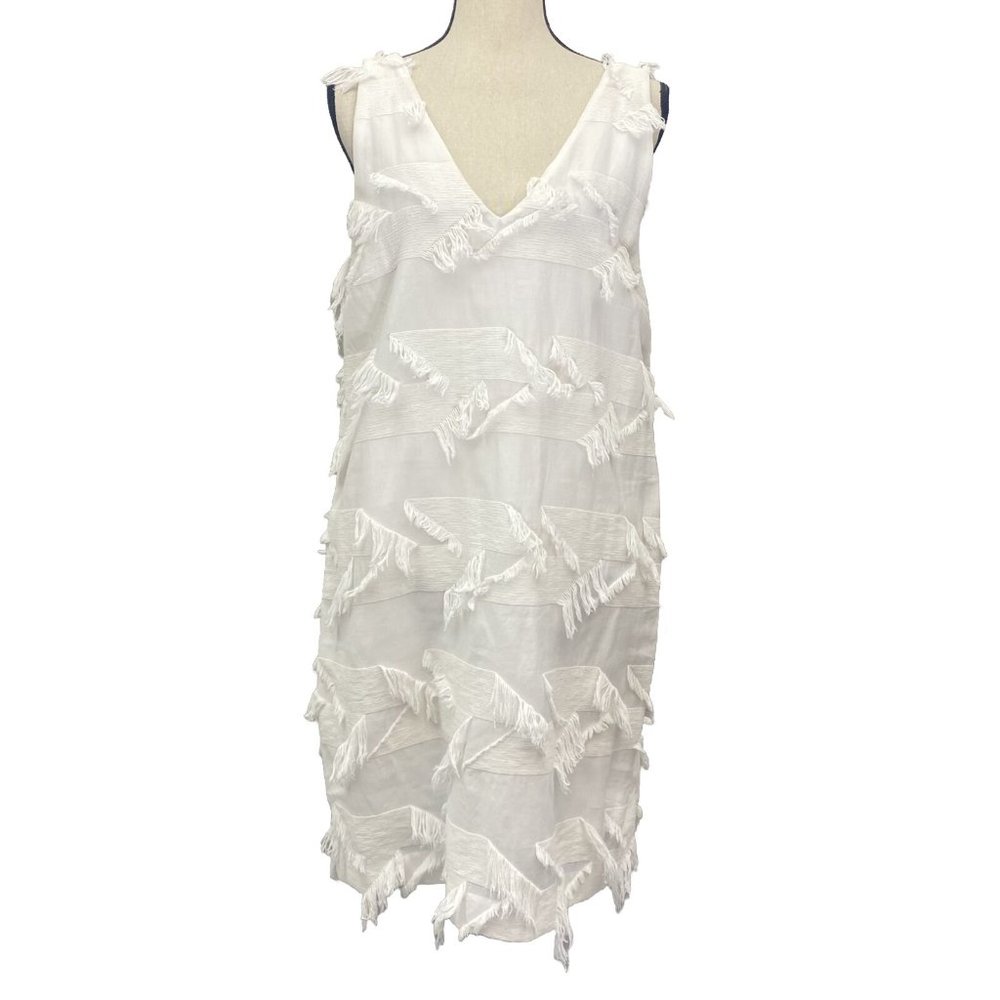 Anthropologie Maeve Double Vee Fringe Dress Womens 12 White Sleeveless